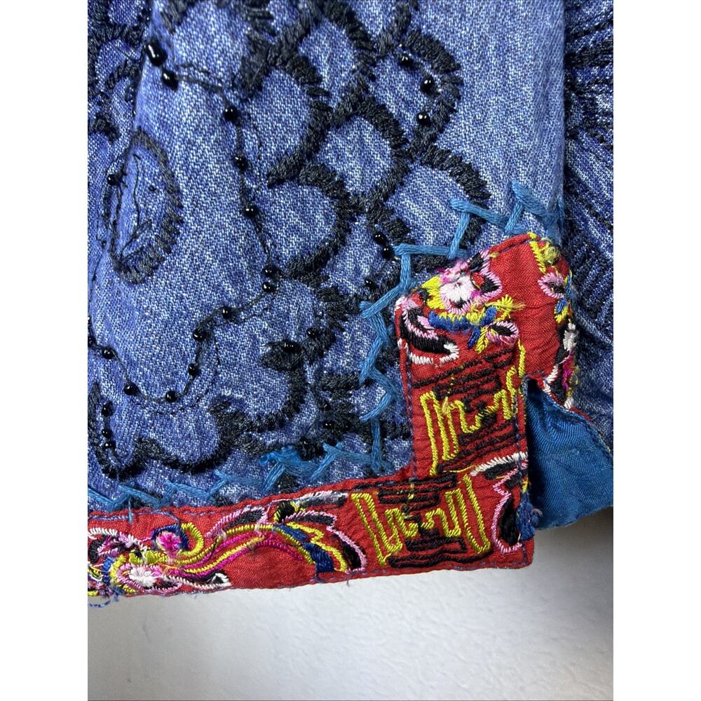 Chico's Design Southwest Embroidered Floral Lt Denim Jacket Large Boho victorian - Picture 10 of 16